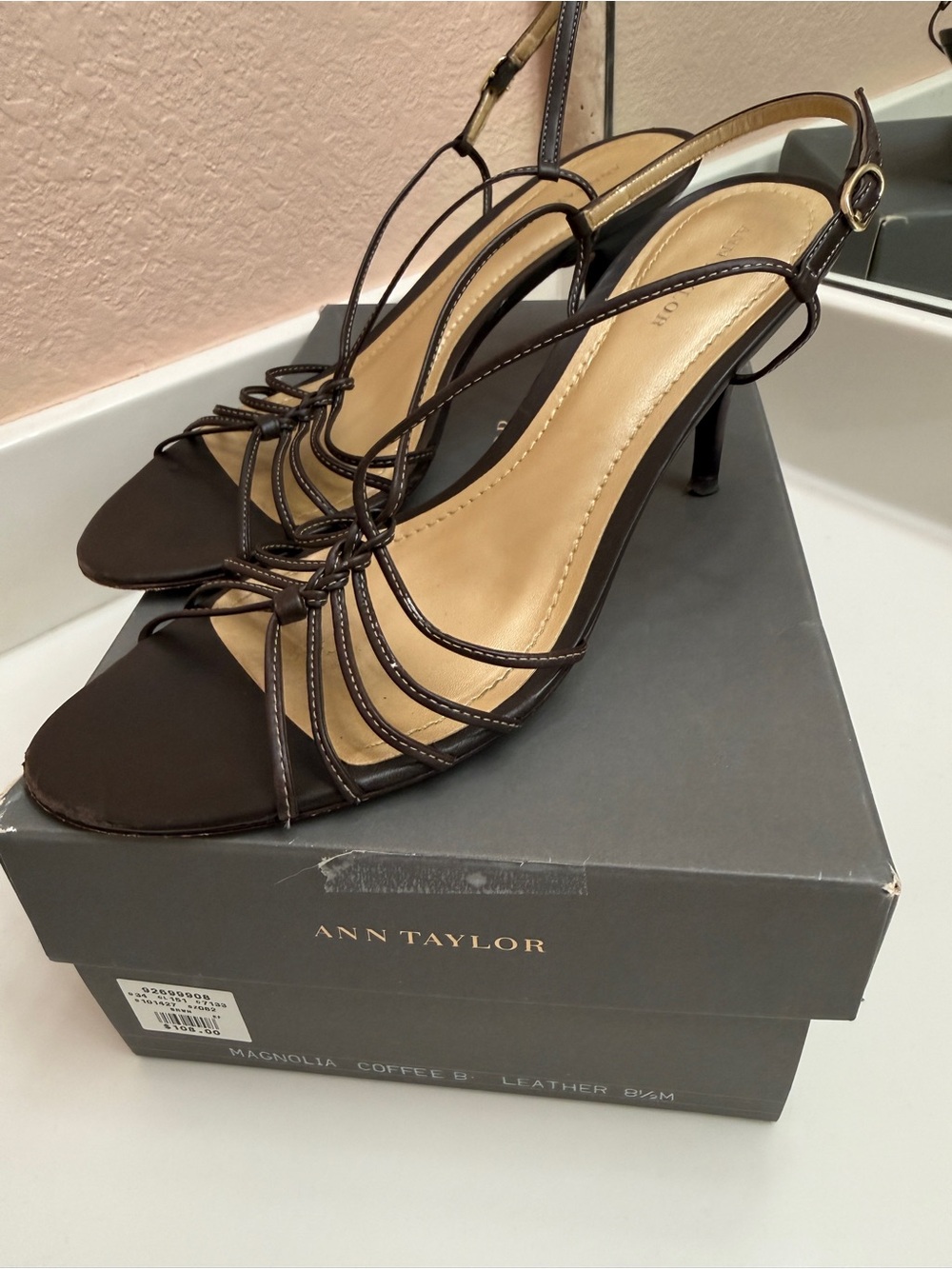 Ann Taylor Coffee Brown Strappy Knot Slingback Heels